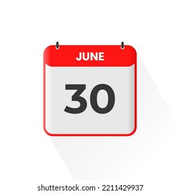 30th June Calendar Icon. June 30 Calendar Date Month Icon Vector Illustrator