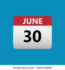 30th June calendar icon. June 30 calendar Date Month icon