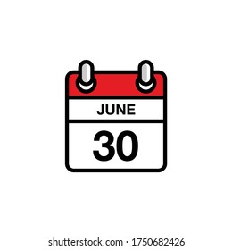 30th of June flat day of the month calendar icon. Date and time schedule concept. Vector illustration design