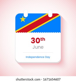 30th June, Independence day of Democratic Republic of the Congo. Classic country independence day calendar concept vector illustration.