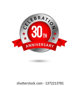 30th logo anniversary celebration. Anniversary with golden badge.