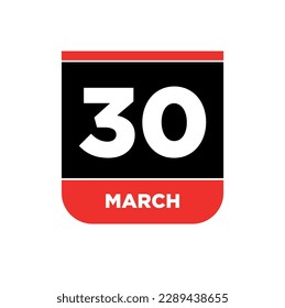 30th March Calendar vector icon. 30 March typography.