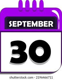 30th of September. calendar with date number thirty, thirtieth day of september, month of september