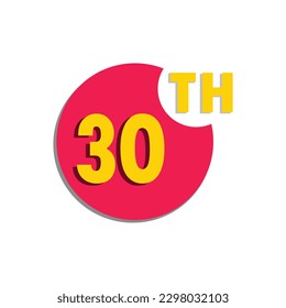 30th  thirtieth Ordinal number in the circle, counting anniversary typography letter icon vector symbol logo illustration line editable stroke flat design style isolated on white