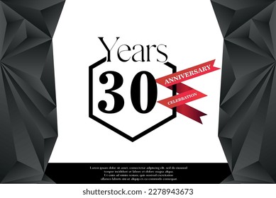 30th year anniversary celebration isolated logo design with red ribbon and luxury black frame vector template 
