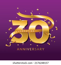 Banner vectorial del 30 aniversario plantilla.banner de celebración de cumpleaños con confeti.