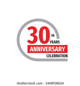 30th years anniversary celebration badge logo design. Thirty years birthday banner poster.