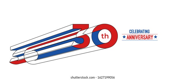 30th Years Anniversary Celebration Design. 3d Color line art ( RGB ) vector illustration.