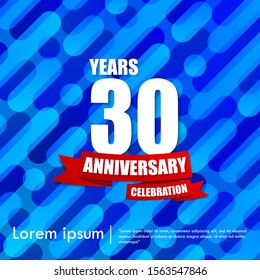 30th years anniversary celebration emblem. anniversary elegance logo with red ribbon on blue liquid abstract background, vector illustration template design for celebration greeting & invitation card