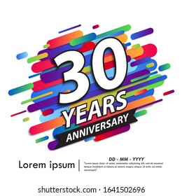 30th years anniversary celebration emblem. white anniversary logo isolated with colorful rounded lines. vector illustration template design for web, flyers, poster, greeting & invitation card - Powered by Shutterstock - Get 15% off with code: PIKWIZARD15