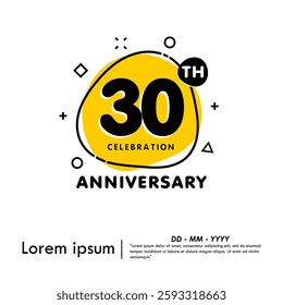 30th years anniversary celebration emblem. anniversary logo badge isolated with liquid organic shapes or irregular round blot form with doodle circle line on white background. vector illustration