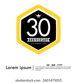 30th years anniversary celebration emblem. hexagon anniversary logo with ribbon. medal badge frame on white background. vector illustration template design for web, flyers, poster, greeting card