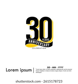 30th years anniversary celebration emblem. modern anniversary logo isolated with infinity circle ribbon on white background. vector illustration template design for web, flyers, poster, greeting card