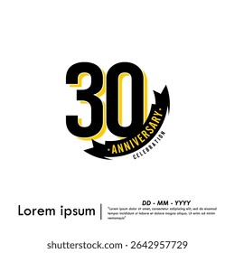 30th years anniversary celebration emblem. congratulations anniversary logo isolated with ribbon on white background. vector illustration template design for web, flyers, poster, greeting card