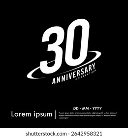 30th years anniversary celebration emblem. congratulations anniversary logo isolated with oval ring. black and white tone. vector illustration template design for web, flyers, poster, greeting card