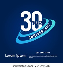 30th years anniversary celebration emblem. elegant anniversary logo isolated with blue oval ring on dark blue background. vector illustration template design for web, flyers, poster, greeting card