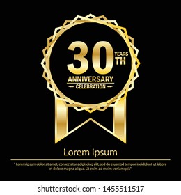 30th years anniversary celebration. anniversary logo with golden jagged edge ring elegance isolated on black background, vector template design for celebration greeting card and invitation card