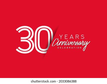 30th Years Anniversary Celebration Logo, Flat Design Isolated On Red Background.