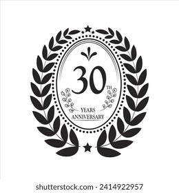 30. Jubiläumsfeier. Vector Template festliche Illustration schwarze Farbe mit weißem Hintergrund. Dekoration von Geburtstagsfeiern oder Hochzeitsfeiern.