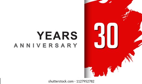 30th years anniversary design with red brush isolated on white background for company celebration event
