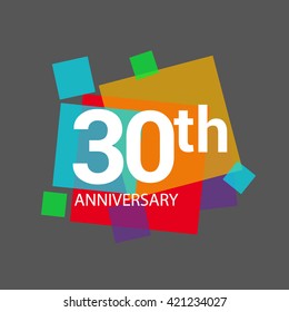 30th years anniversary logo, vector design isolated on colorful geometric background, for birthday celebration.