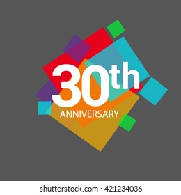 30th years anniversary logo, vector design isolated on colorful geometric background, for birthday celebration.