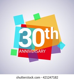 30th years anniversary logo, vector design birthday celebration with colorful geometric isolated on white background.