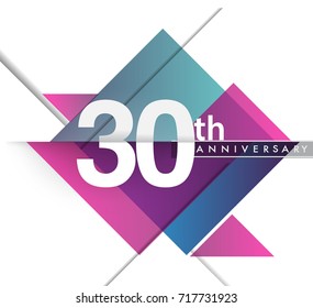 30th years anniversary logo, vector design birthday celebration with geometric isolated on white background.