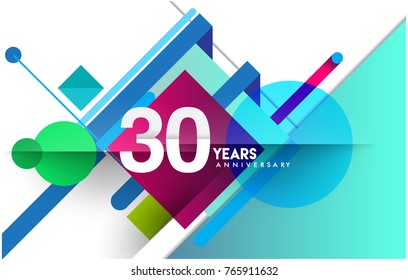 30th years anniversary logo, vector design birthday celebration with colorful geometric isolated on white background.