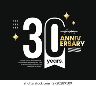Logotipo vetorial de aniversário de 30 anos com espaço negativo. Moderno, limpo, minimalista, estilo plano. Para logotipo, ícone, convite, aniversário, cartão de saudação e evento de celebração, momento precioso