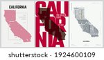 31 of 50 sets, US State Posters with name and Information in 3 Design Styles, Detailed vector art print California map