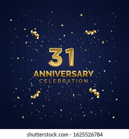 31 Anniversary celebration with gold number and ribbon on the abstract blue background. abstract background template. 