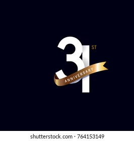 31 anniversary logo with gold ribbon. template design for web, game ,Creative poster, booklet, leaflet, flyer, magazine, invitation card