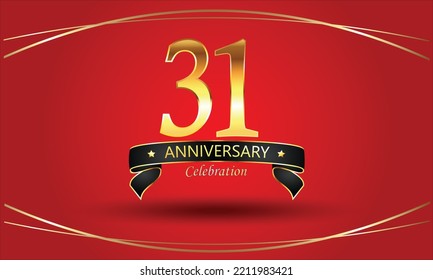 31 Anniversary Red Background 31st Golden Stock Vector (Royalty Free ...