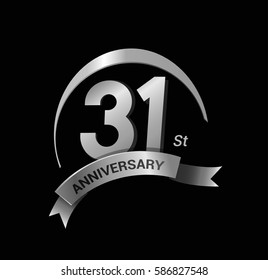31 anniversary ring logo silver ribbon. vector celebration template