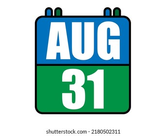 31 August calendar. Blue and green calendar page for August days. Vector isolated on white background.