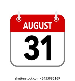 31 August, calendar date icon on white background.