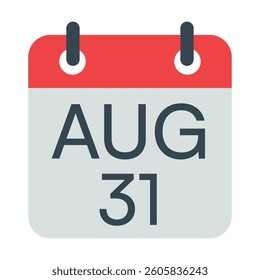 31 August Calendar Icon, Isolated Vector Calendar Icon.