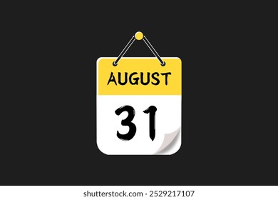 31 August calendar icon text page monthly web design on yellow, red, black, and white background vector, icon, or illustration with the month of August 31