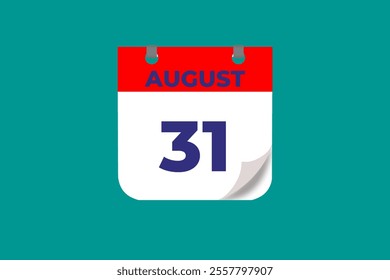 31 August calendar icon text page monthly web design on red, and blue background vector, icon, or illustration with the month of August 31
