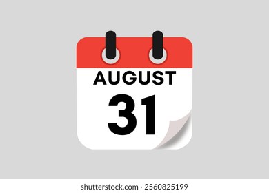 31 August calendar icon text page monthly web design on red, white, black and ash background vector, icon, or illustration with the month of August 31