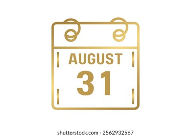 31 August calendar icon text page monthly web design on golden and white background vector, icon, or illustration with the month of August 31