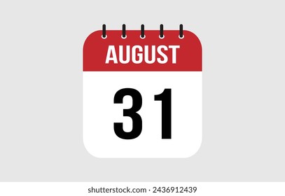 31 August Calendar. August Calendar Vector Illustration.