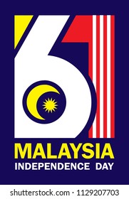 31 August - Malaysia Independence Day template design. Number 61 abstract art base on Malaysia flag colours.