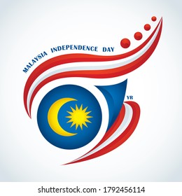 31 August - Malaysia Independence Day. Number 63 concept art base on Malaysia flag colours. Abstract gradient icon flat vector design. 