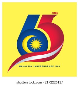 31 August - Malaysia Independence Day. Abstract Number 65 Base On Malaysia Flag Colours. 65th Years Symbol Or Logo Design.