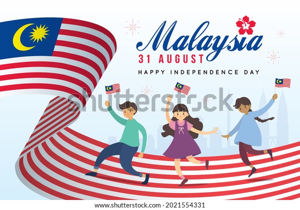 31 August - Malaysia Independence Day. Cartoon Malaysia citizen holding