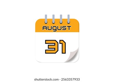31 August month single day vector, illustration, calendar with yellow, black and white color background calendar August 31