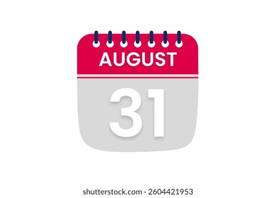 31 August month single day vector, illustration, calendar with red, off white and white color background calendar August 31