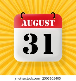 31 August. Speech bubble with calendar 2024, 2025. Year, month, day, week, time management. Planning concept. 3d illustration. Pop art style. Vector line icon for Business and Advertising